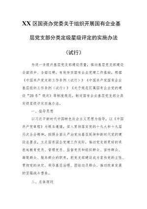 XX区关于组织开展国有企业基层党支部分类定级星级评定的实施办法.docx