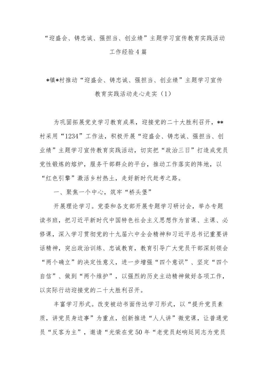 “迎盛会、铸忠诚、强担当、创业绩”主题学习宣传教育实践活动工作经验小结共7篇.docx_第2页