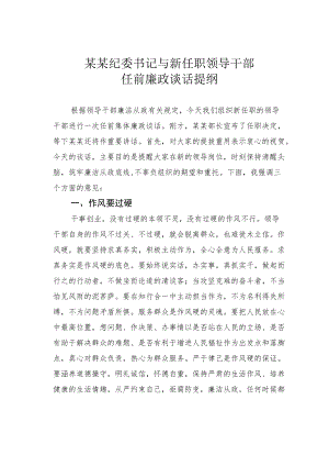 某某纪委书记与新任职领导干部任前廉政谈话提纲.docx