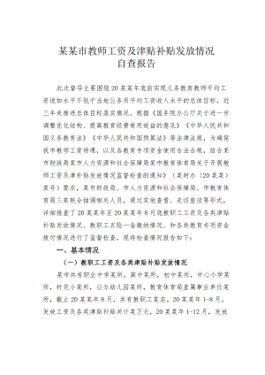 某某市教师工资及津贴补贴发放情况自查报告.docx