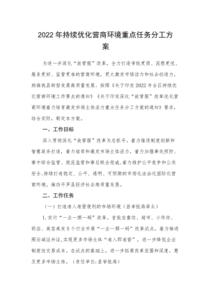 2022持续优化营商环境重点任务分工方案.docx