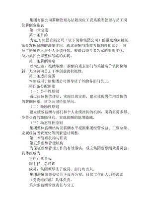 集团有限公司薪酬管理办法附岗位工资系数表管理与员工岗位薪酬宽带表.docx