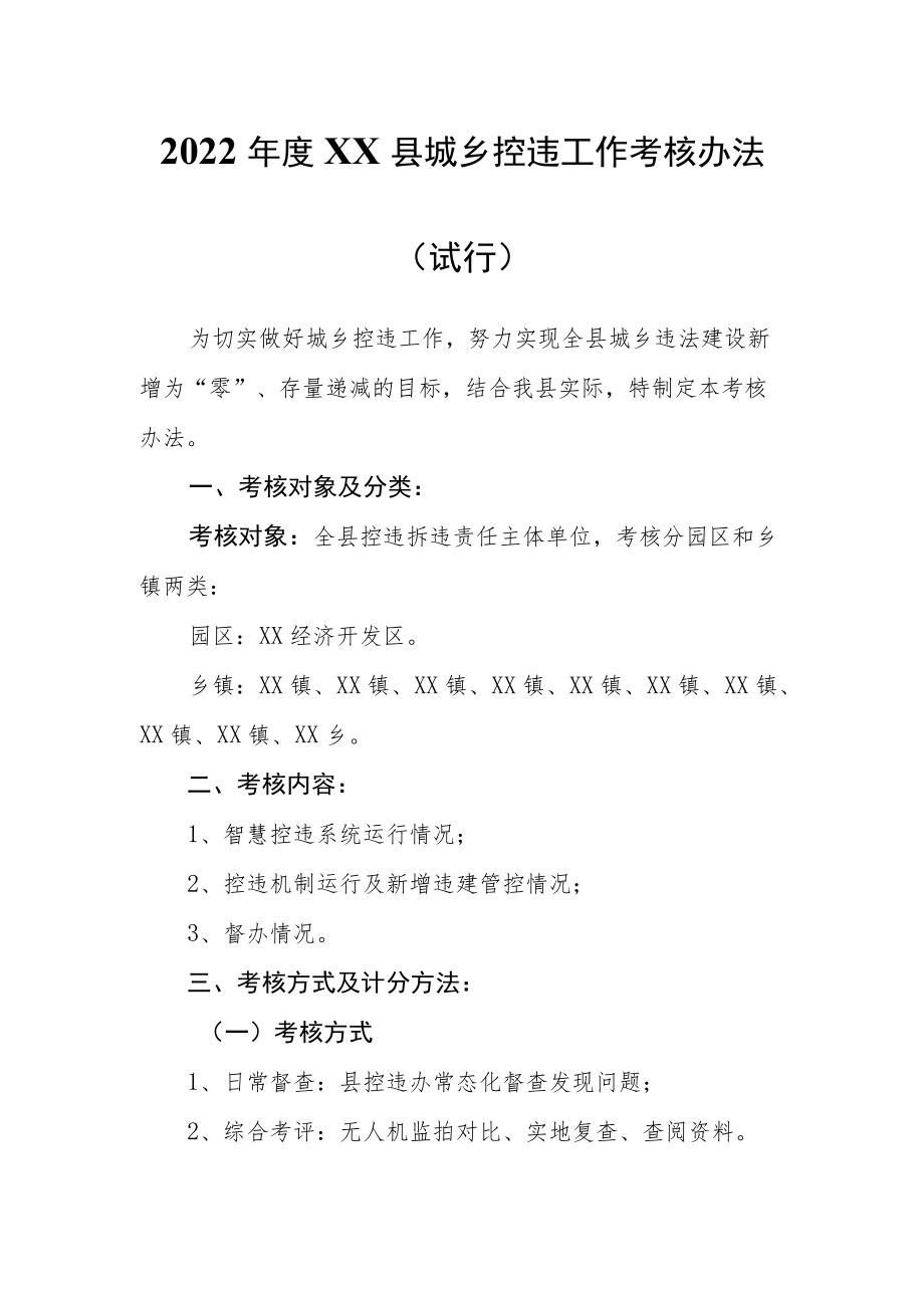 2022XX县城乡控违工作考核办法.docx_第1页