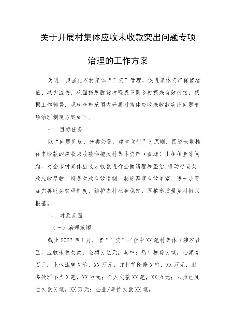 关于开展村集体应收未收款突出问题专项治理的工作方案.docx_第1页