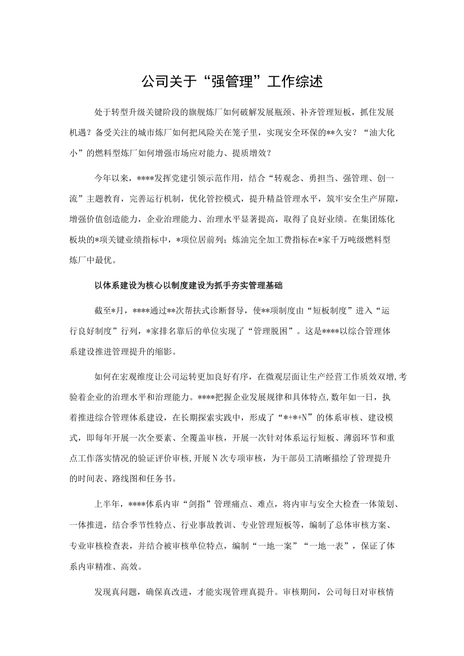 公司关于“强管理”工作综述.docx_第1页