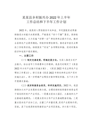 某某县乡村振兴办2022上半工作总结和下半工作计划.docx