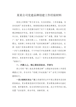 某某公司党建品牌创建工作经验材料.docx