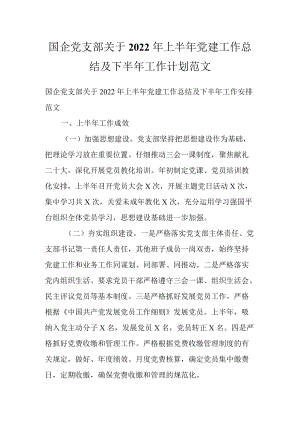 国企党支部关于2022上半党建工作总结及下半工作计划范文.docx