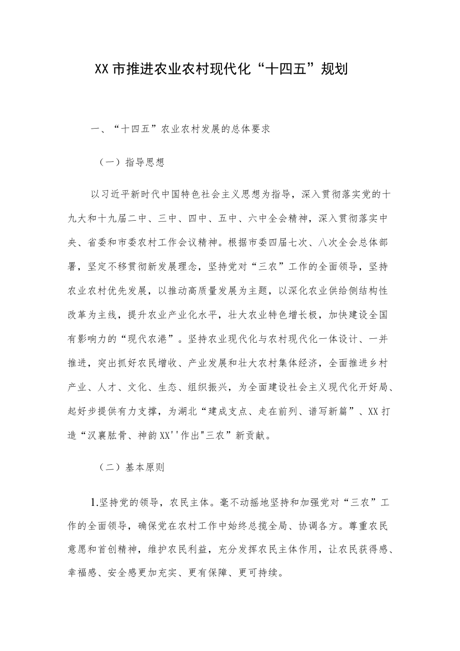 XX市推进农业农村现代化“十四五”规划.docx_第1页