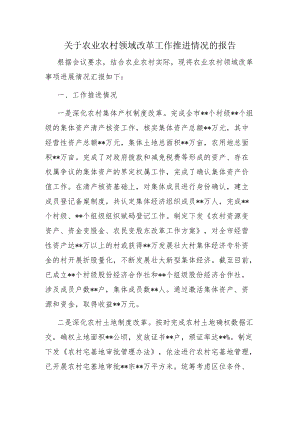 关于农业农村领域改革工作推进情况的报告.docx