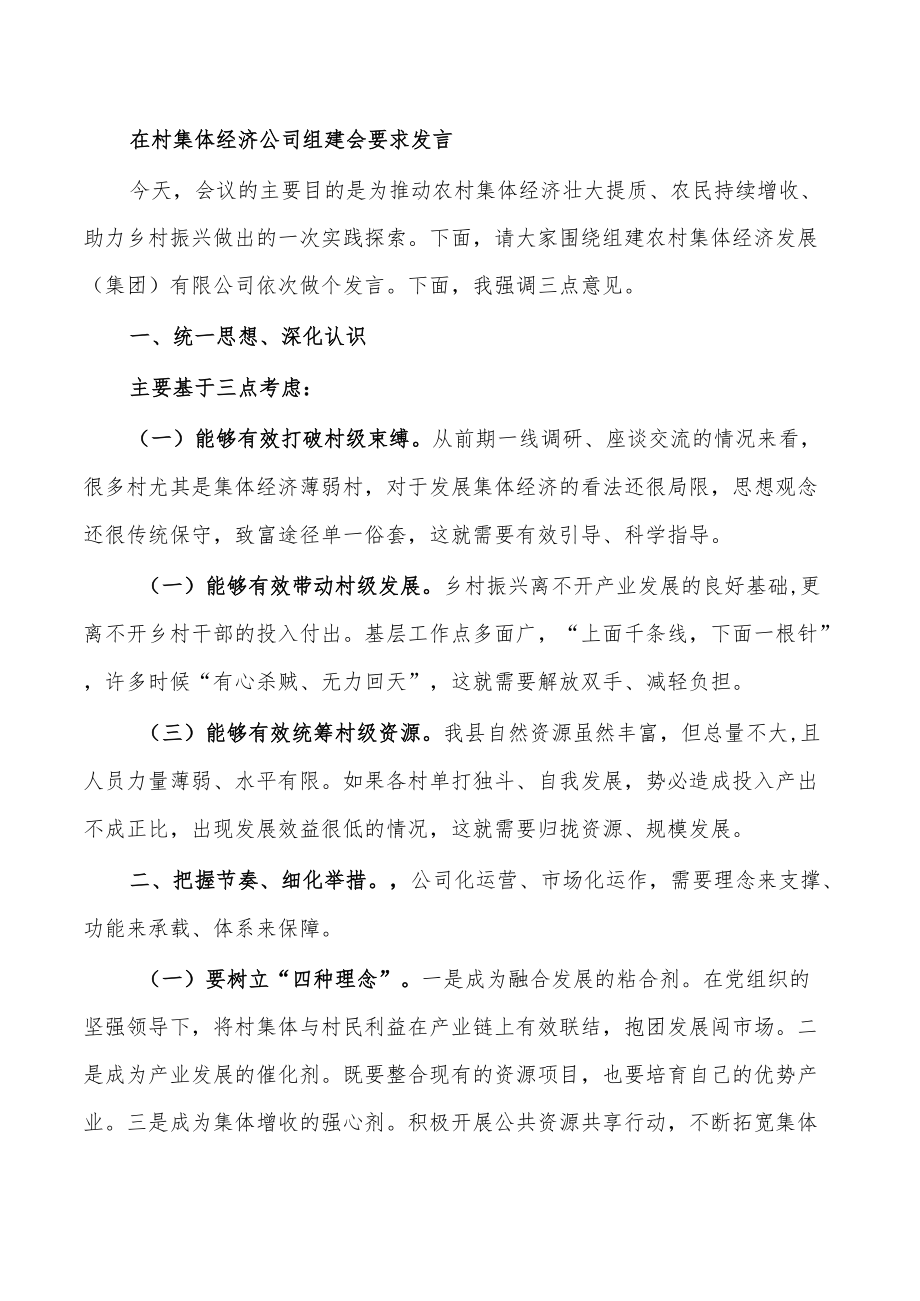 在村集体经济公司组建会要求发言.docx_第1页