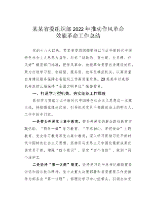 某某省委组织部2022推动作风革命效能革命工作总结.docx