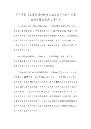 学习贯彻《工业领域碳达峰实施方案》促进中小企业绿色低碳发展心得体会.docx