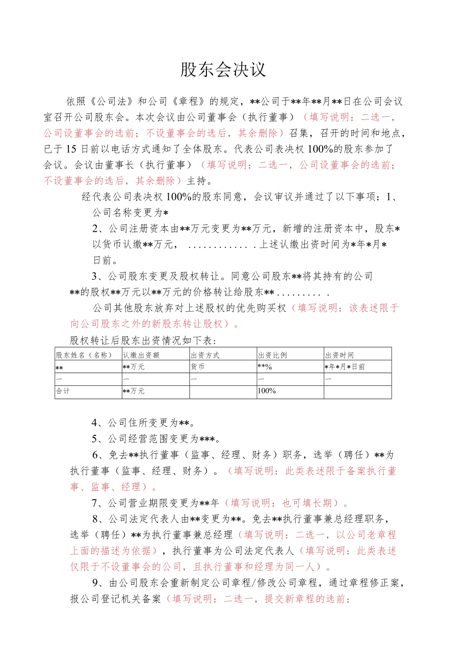 股东会决议（变更）.docx_第1页