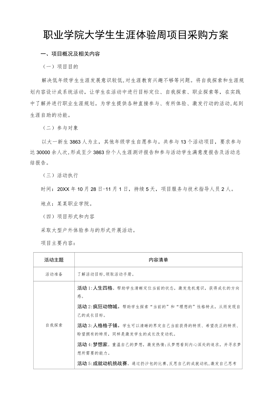 职业学院大学生生涯体验周项目采购方案.docx_第1页