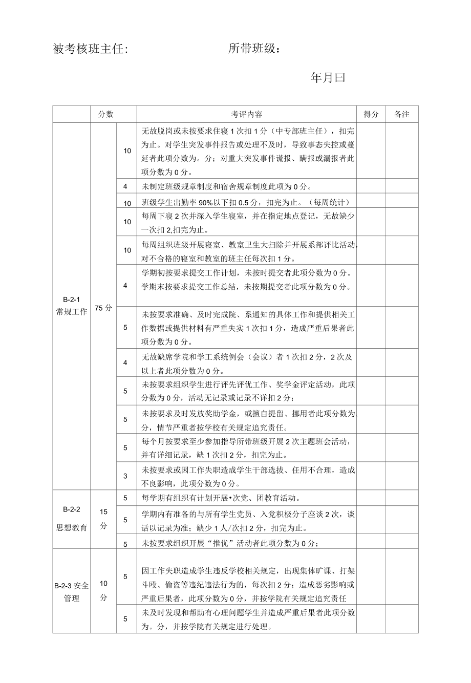 班主任绩效考核表（系部考核）.docx_第1页