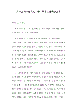 乡镇党委书记党的二十大维稳工作表态发言.docx