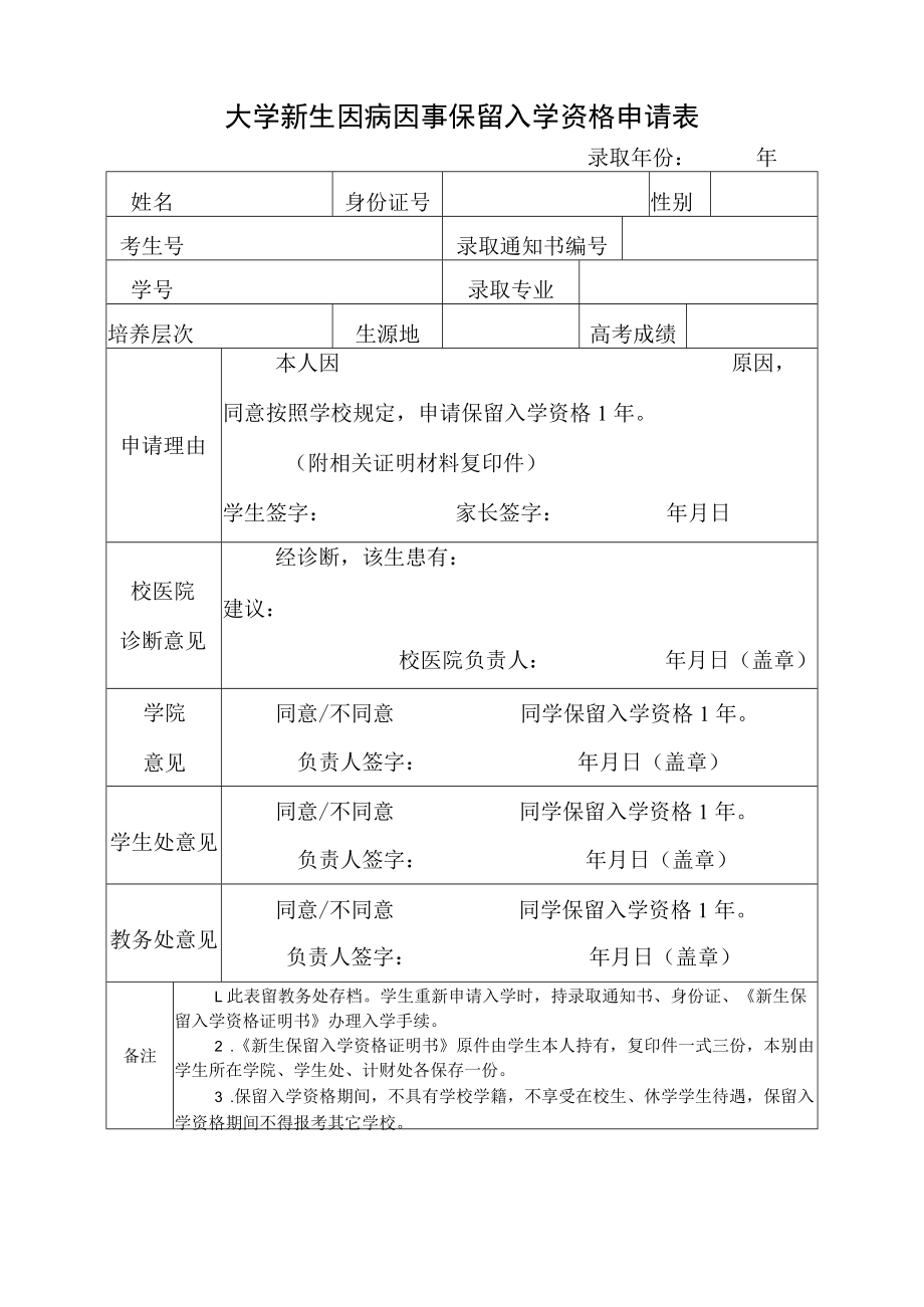 大学新生参军入伍保留入学资格申请表.docx_第2页