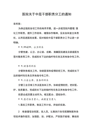 医院关于中层干部职责分工的通知.docx