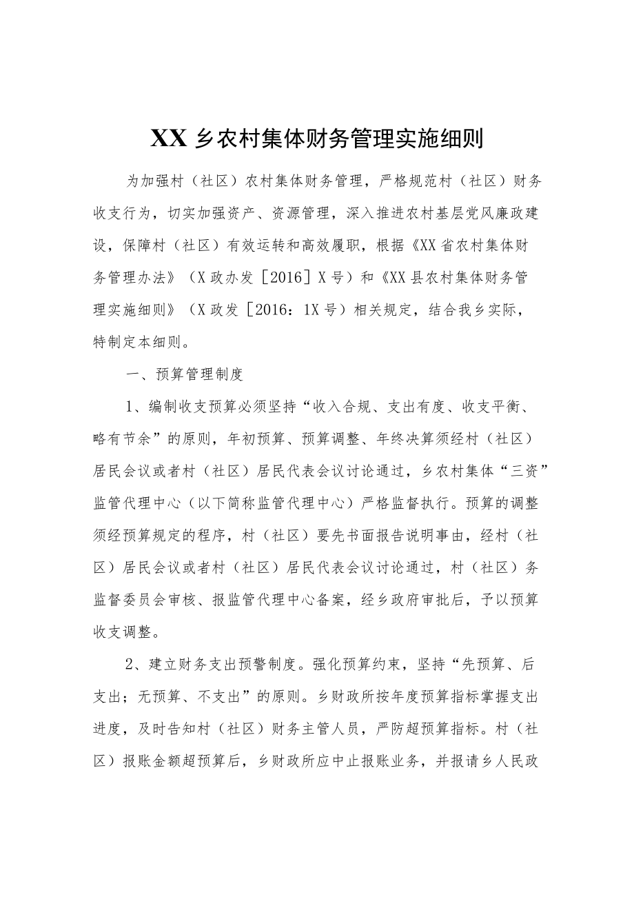 XX乡农村集体财务管理实施细则.docx_第1页