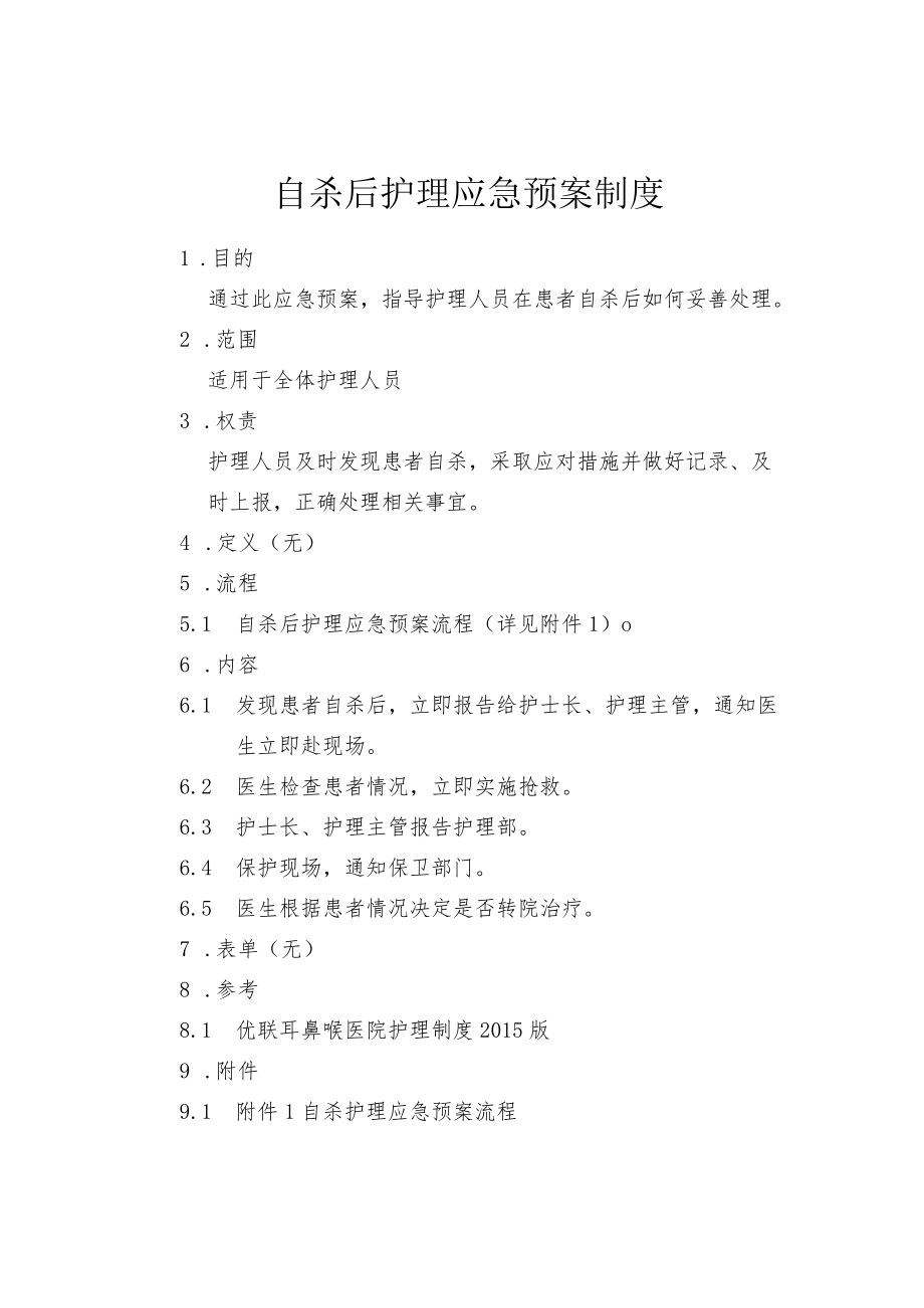 医院患者自杀后护理应急预案制度.docx_第1页