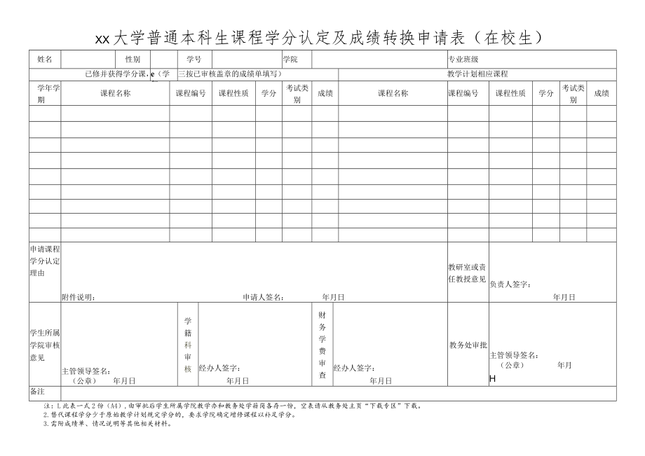 大学普通本科生课程学分认定及成绩转换申请表.docx_第1页