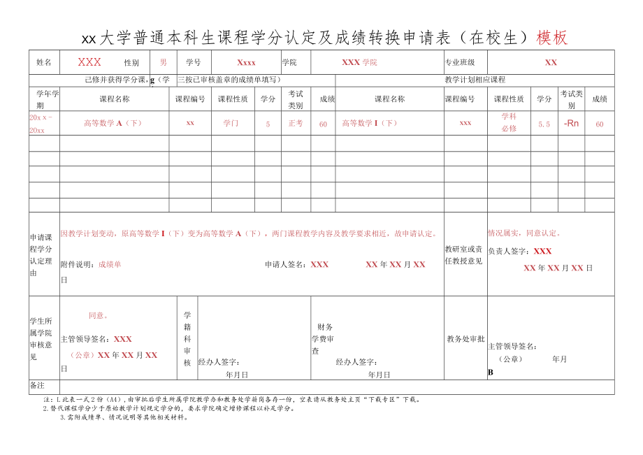 大学普通本科生课程学分认定及成绩转换申请表.docx_第2页