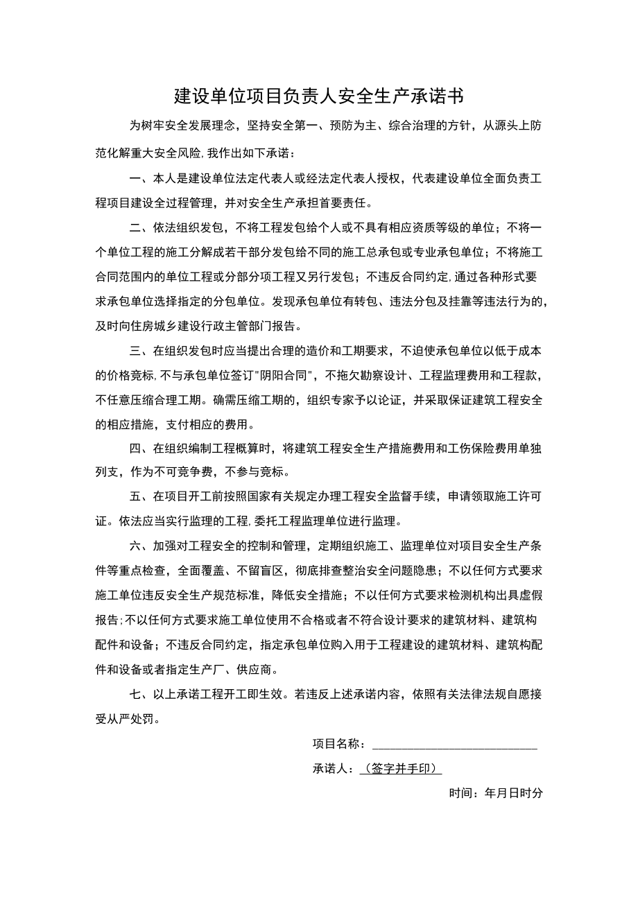 建设单位项目负责人承诺书.docx_第1页