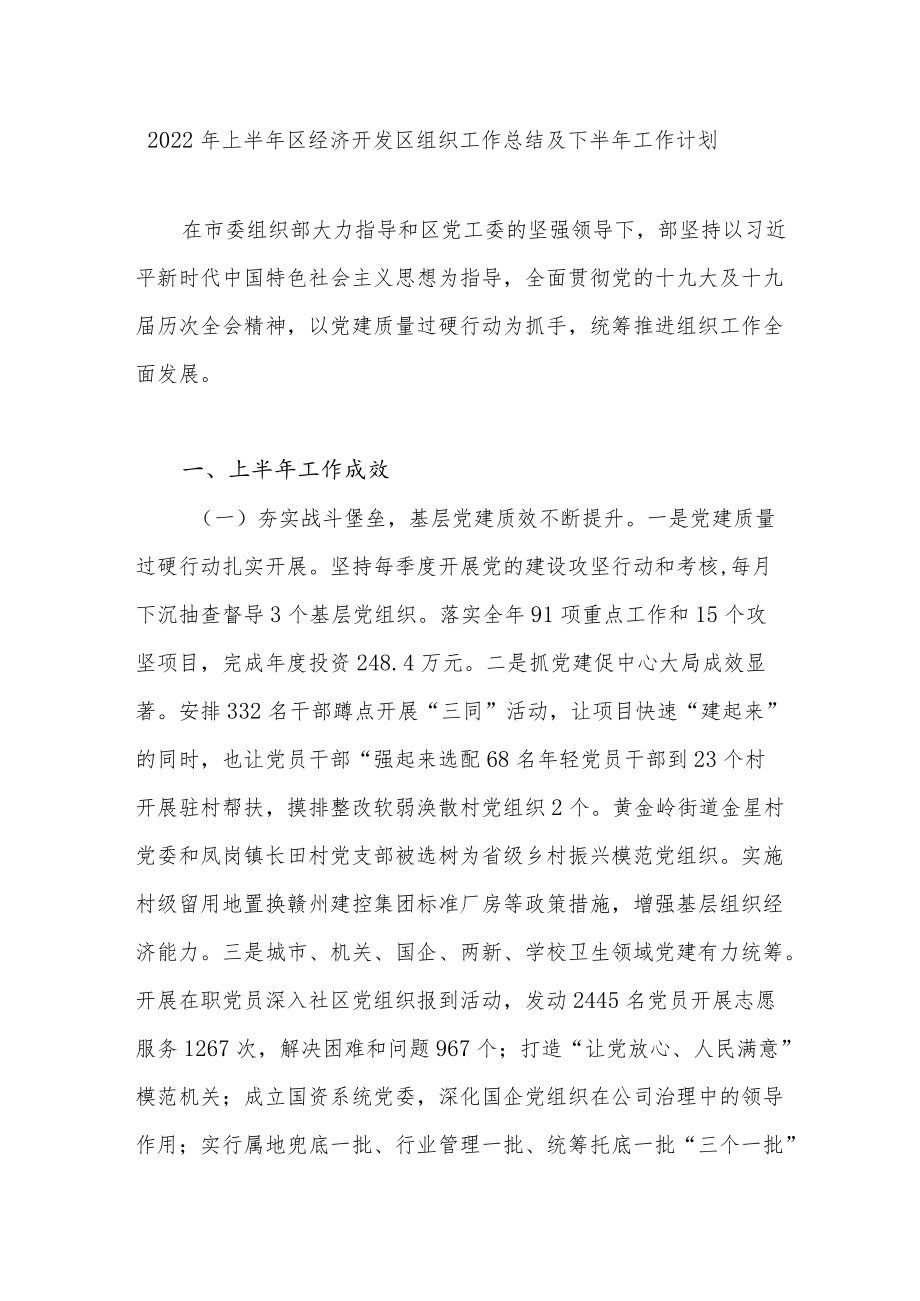 2022上半区经济开发区组织工作总结及下半工作计划.docx_第1页