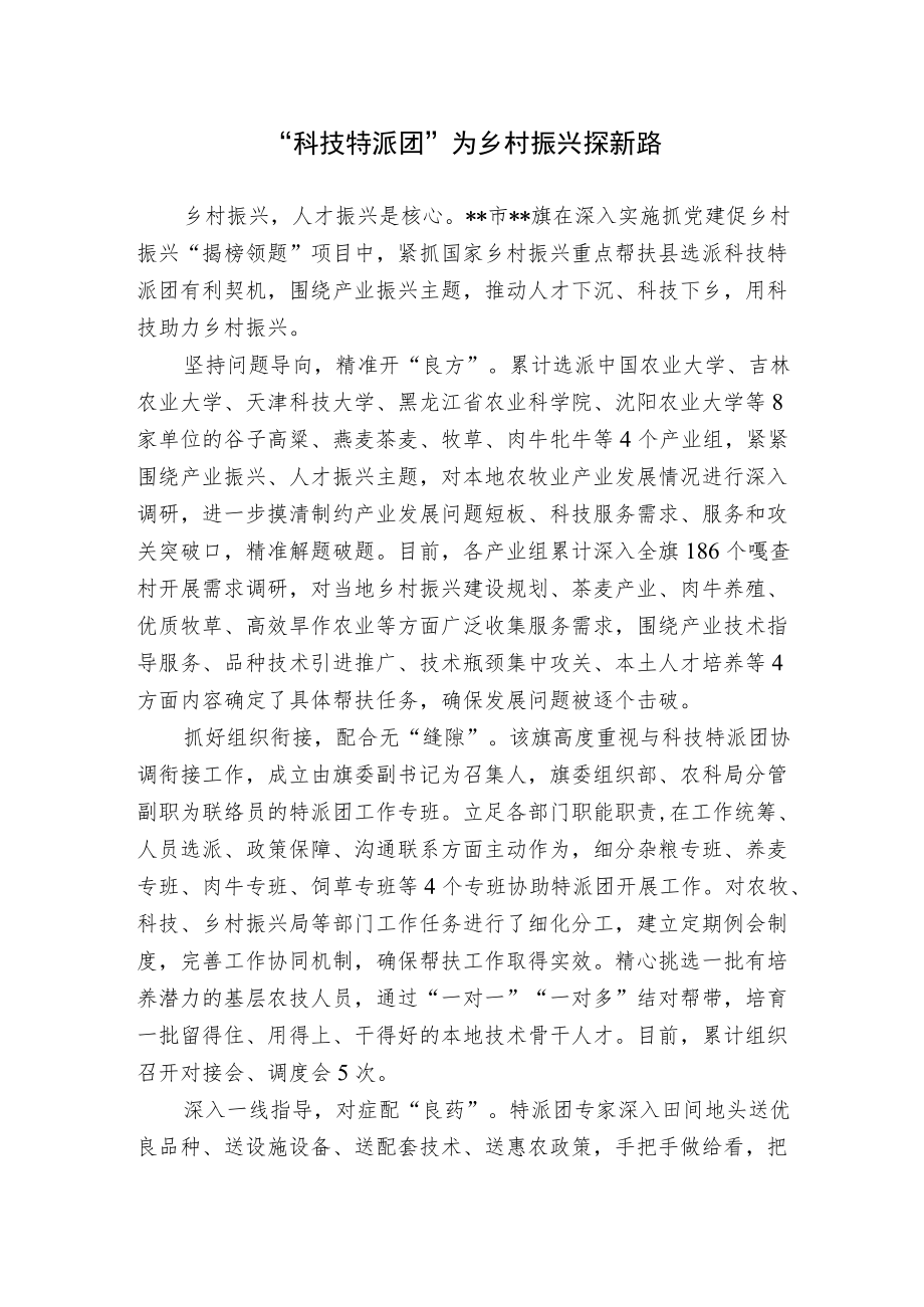 【经验总结】“科技特派团”为乡村振兴探新路.docx_第1页