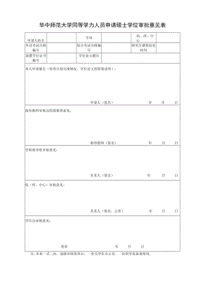 华中师范大学同等学力人员申请硕士学位审批意见表.docx