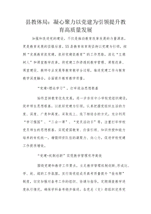 县教体局：凝心聚力 以党建为引领提升教育高质量发展.docx