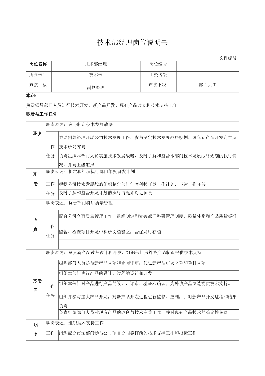 技术部经理岗位说明书.docx_第1页