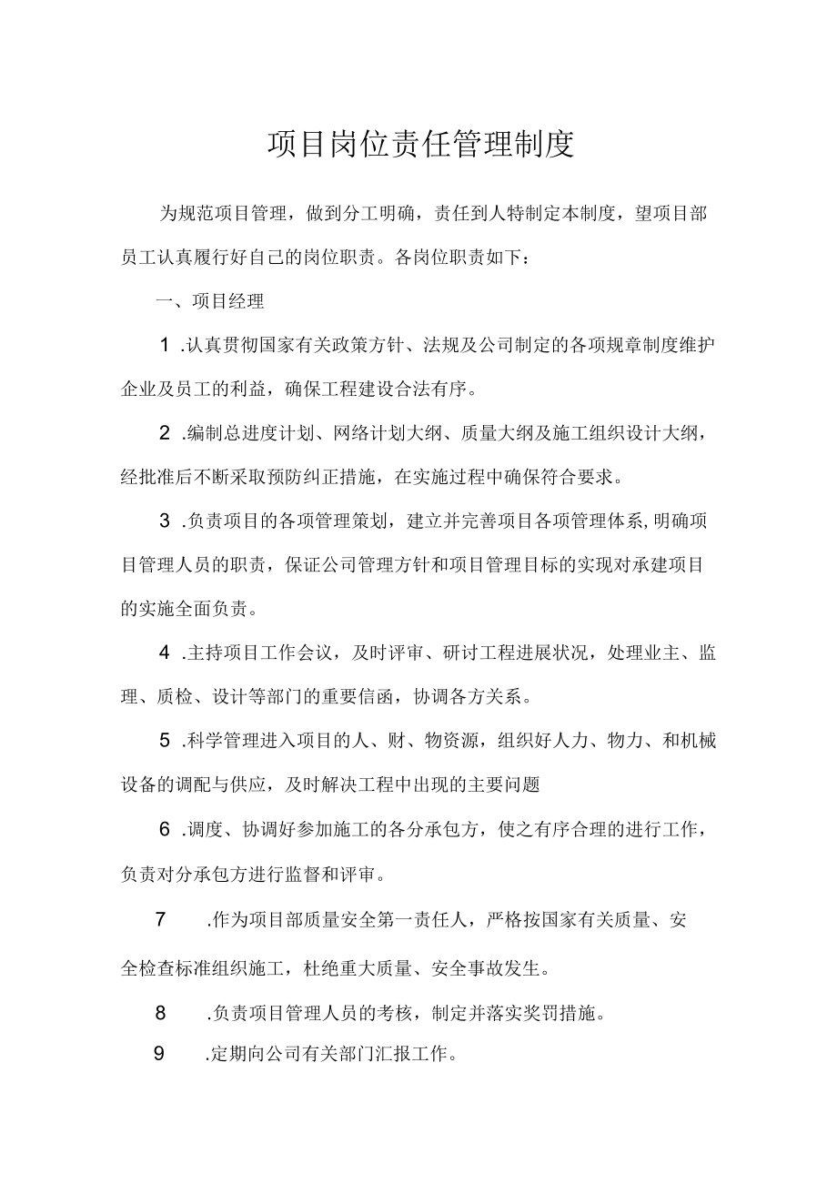 项目岗位责任管理制度.docx_第1页