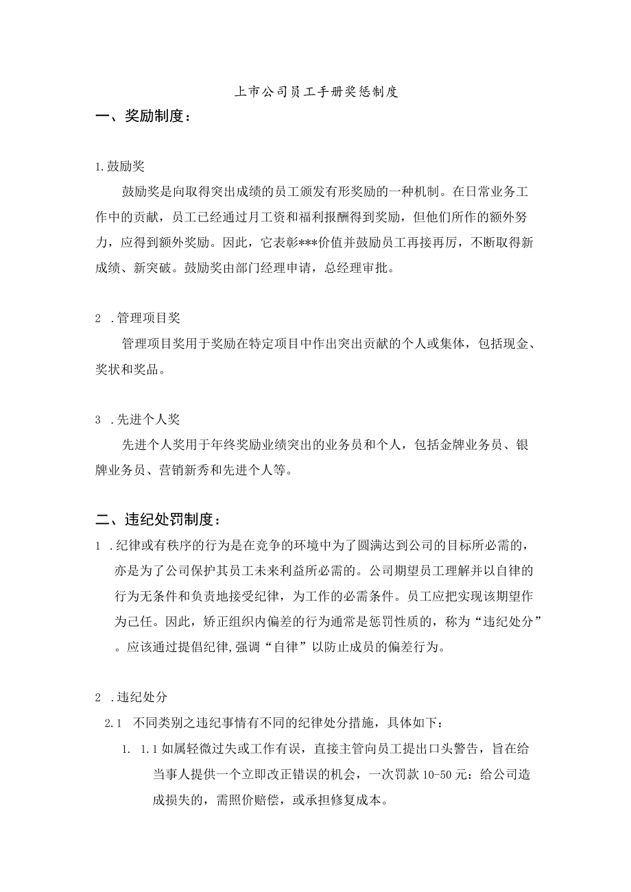 上市公司员工手册奖惩制度.docx_第1页