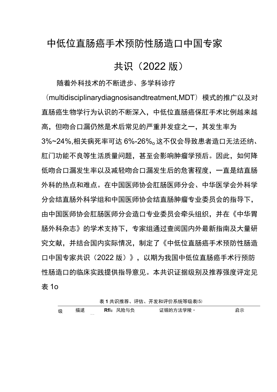 中低位直肠癌手术预防性肠造口中国专家共识（2022版）.docx_第1页