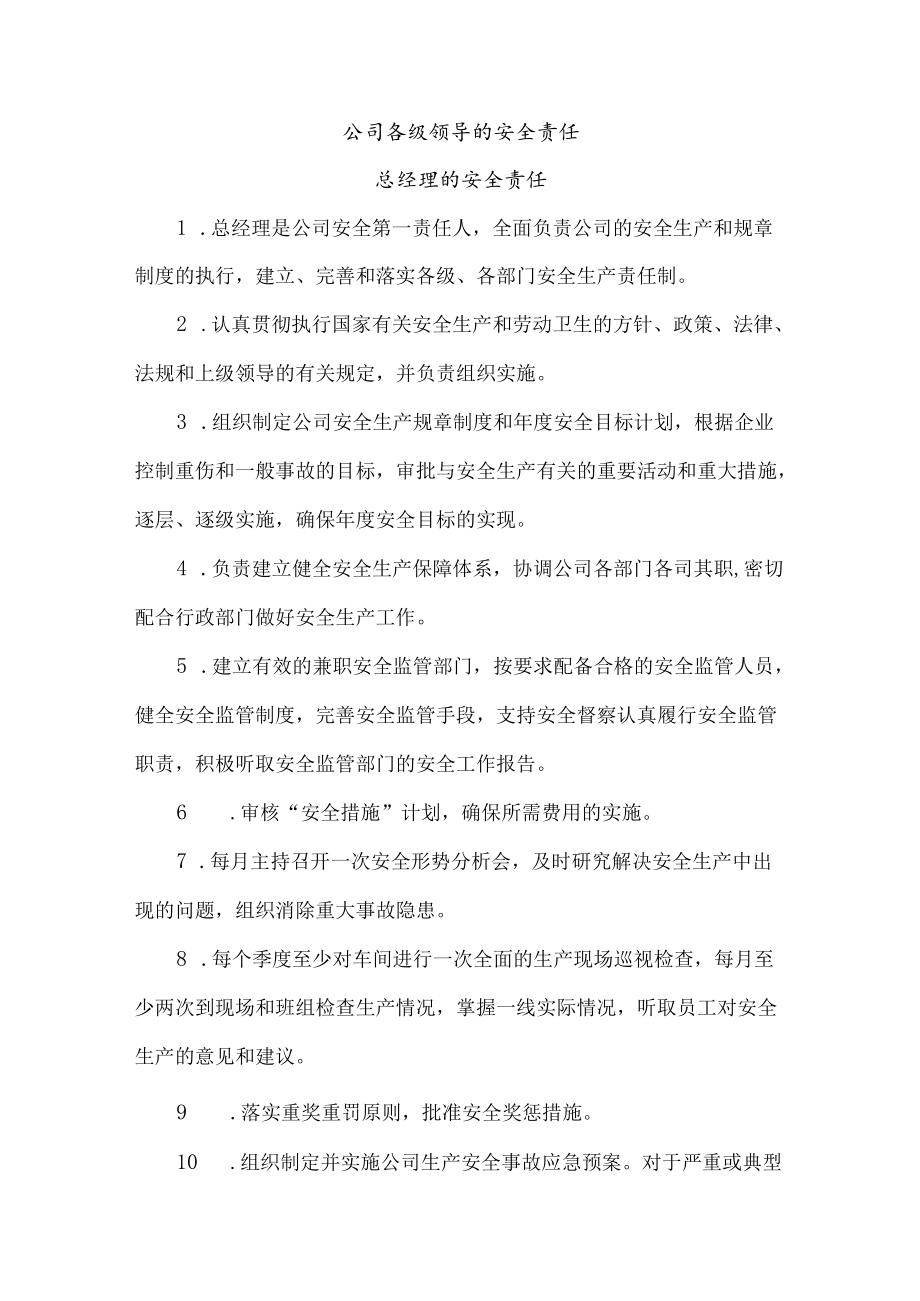 公司各级领导的安全责任.docx_第1页