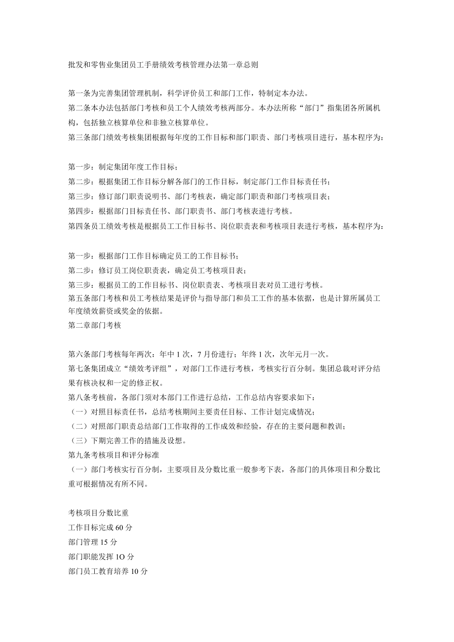 批发和零售业集团员工手册绩效考核管理办法.docx_第1页