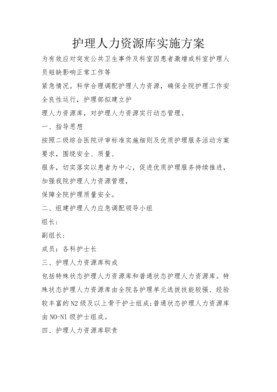 护理人力资源库实施方案.docx_第1页