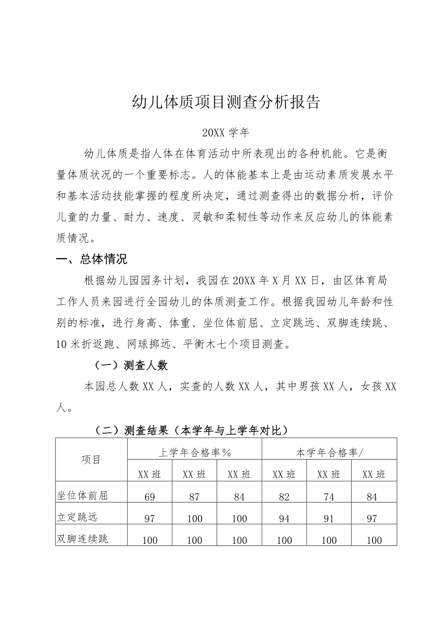 幼儿园202X幼儿体质项目测查分析报告.docx_第1页