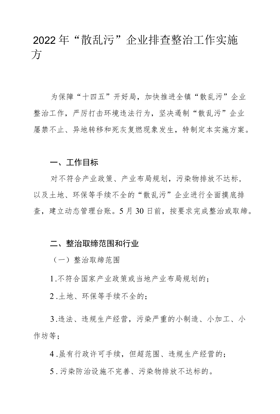 2022“散乱污”企业排查整治工作实施方案.docx_第1页