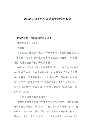 2022安全工作会议动员讲话稿共5篇.docx