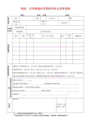 高校、大学家庭经济困难学生认定申请表.docx