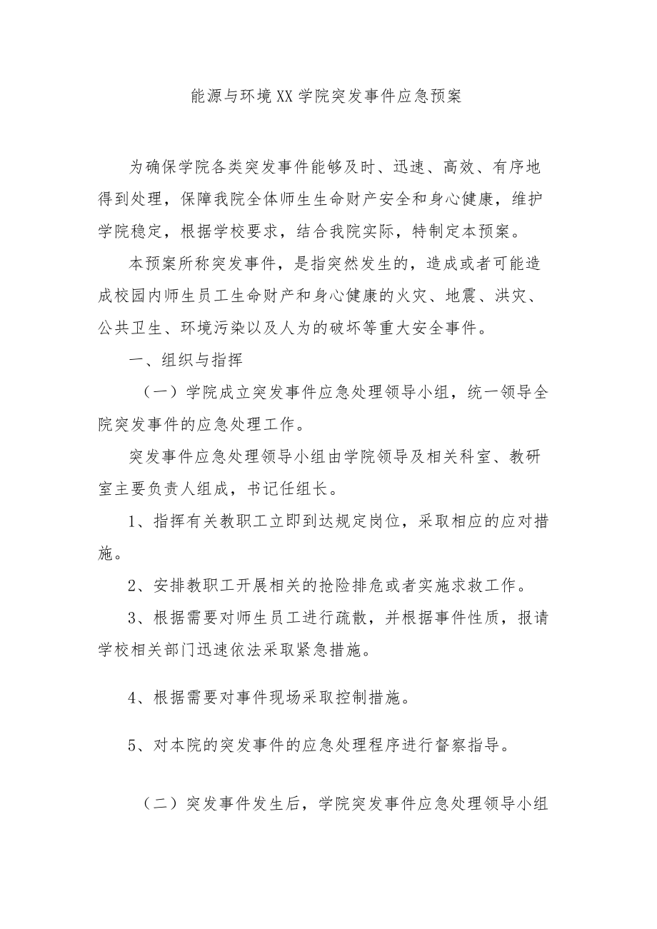 大学能源与环境学院突发事件应急预案模板.docx_第1页