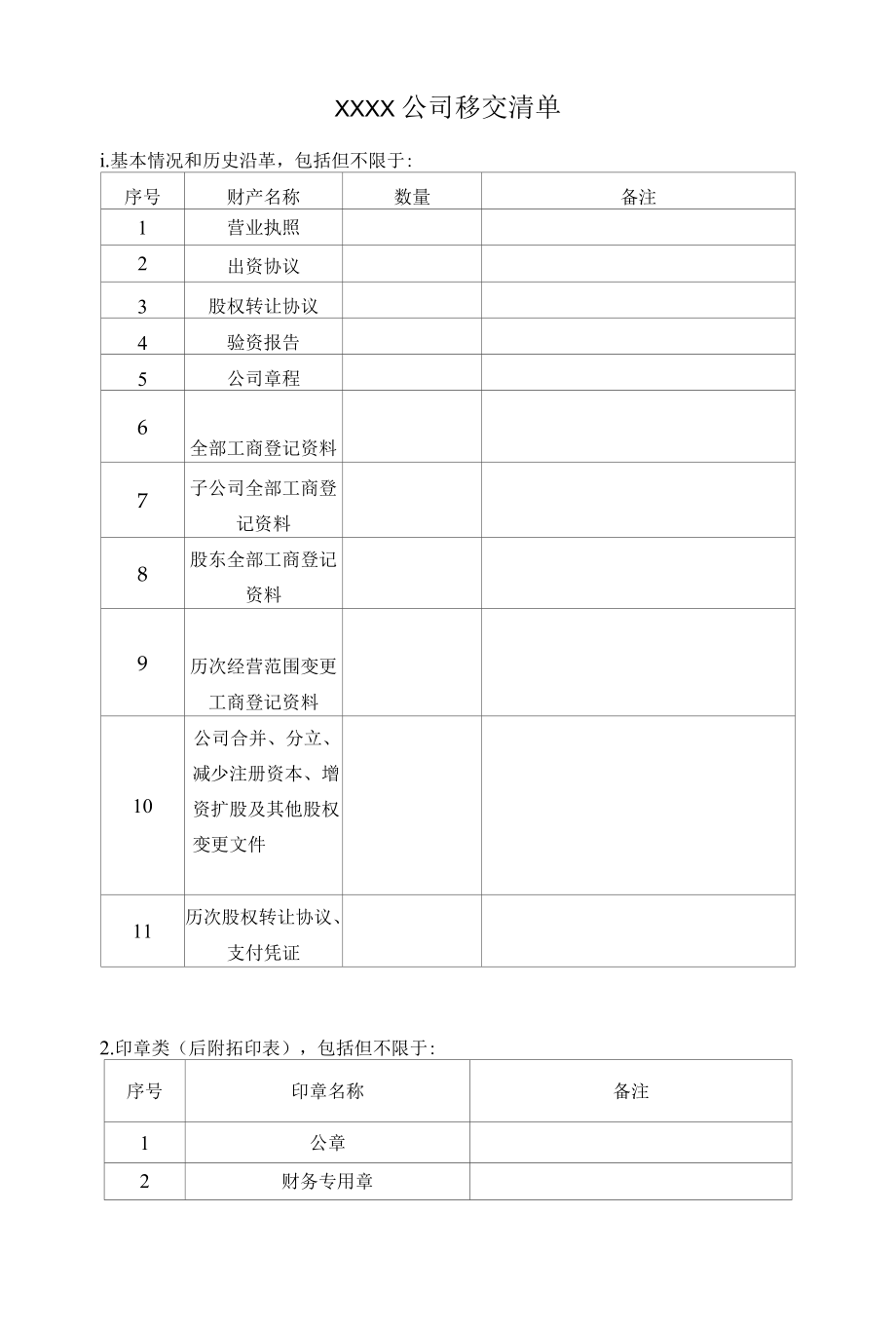 企业移交清单模板(基础版).docx_第1页