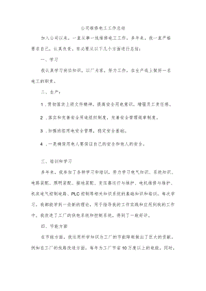 公司维修电工工作总结.docx