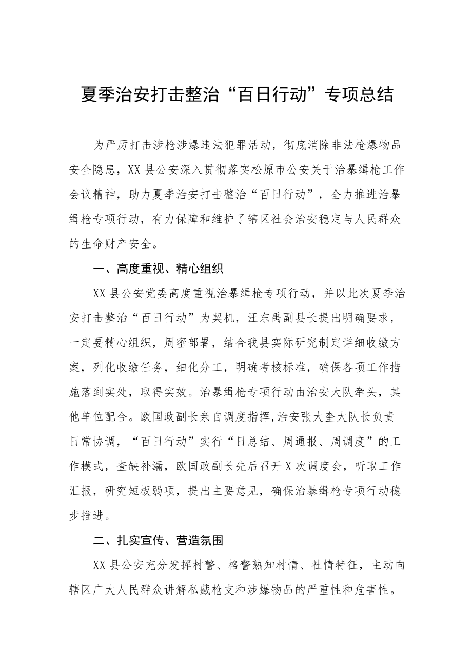 {精品}夏季治安打击整治百日行动工作总结.docx_第1页