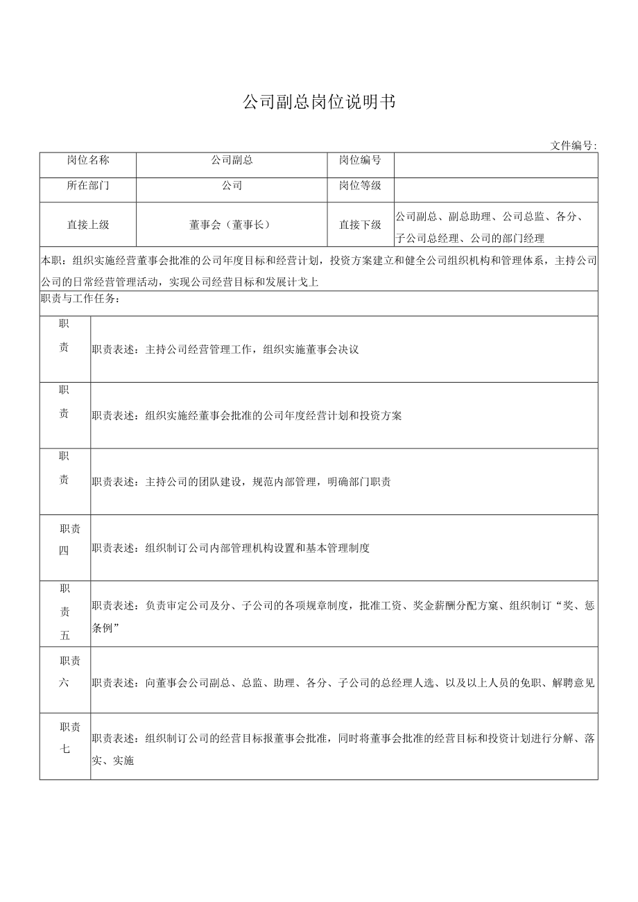 公司副总岗位说明书.docx_第1页