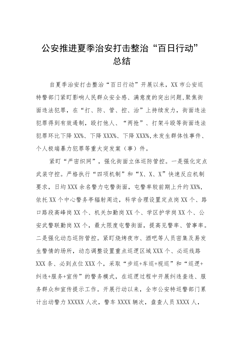 夏季治安打击整治百日行动工作总结 (最新).docx_第1页