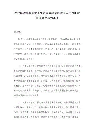 在收听收看全省安全生产及森林草原防灭火工作电视电话会议后的讲话.docx